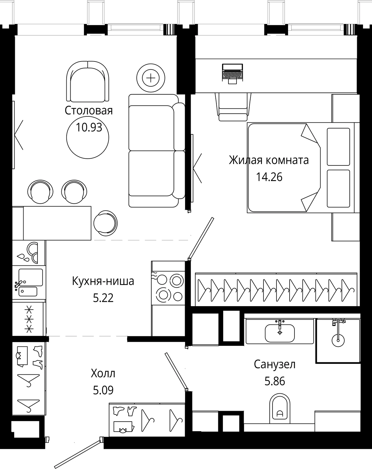 Планировка однокомнатной квартиры 41,4 м² в ЖК МОД