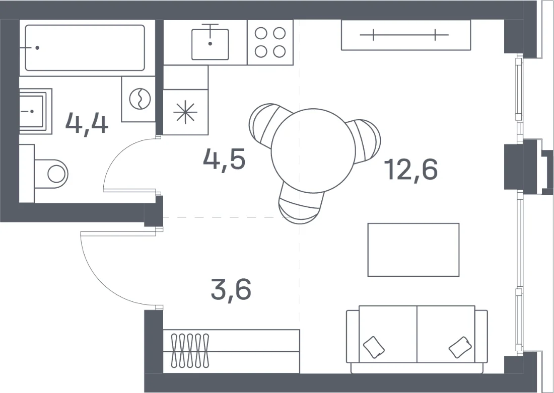 Планировка студии 25,1 м² в ЖК Портленд (Portland)