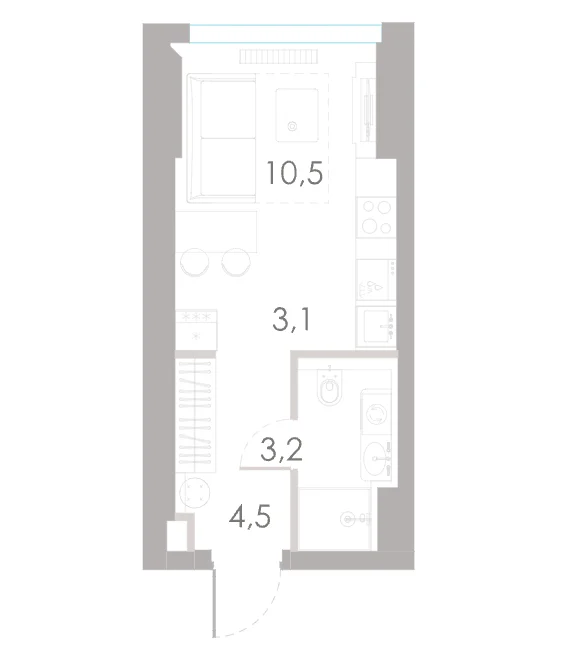 Планировка студии 21,3 м² в ЖК Ривер Парк Кутузовский