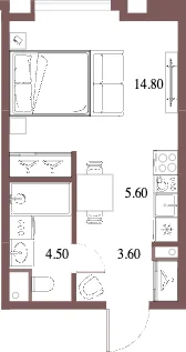 Планировка студии 28,5 м² в ЖК Северный порт