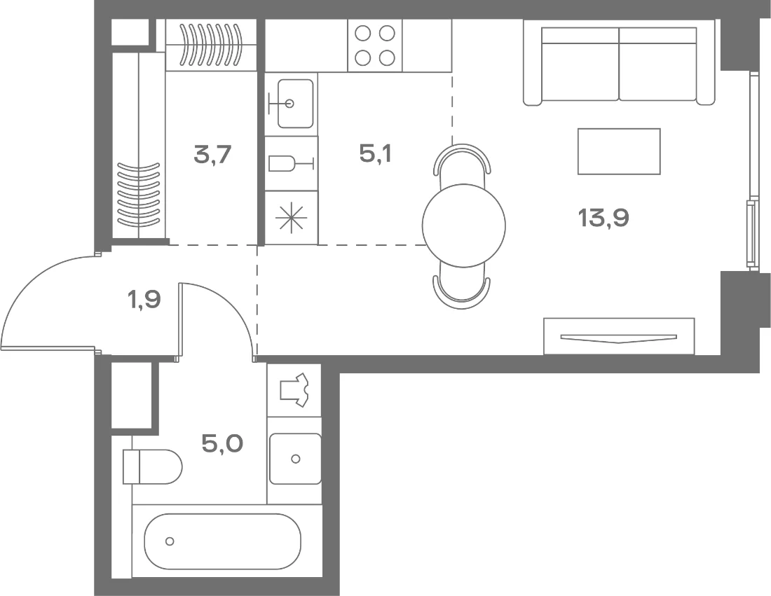 Планировка студии 29,6 м² в ЖК Соул (SOUL)