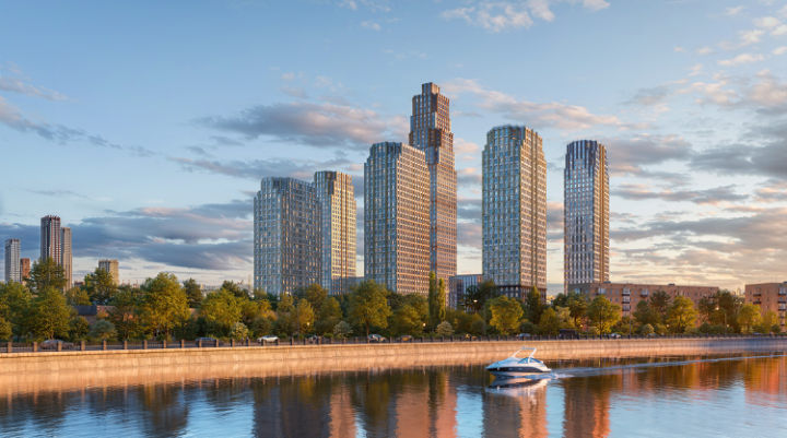 Башни ЖК Эра со стороны Москвы-реки, визуализация застройщика