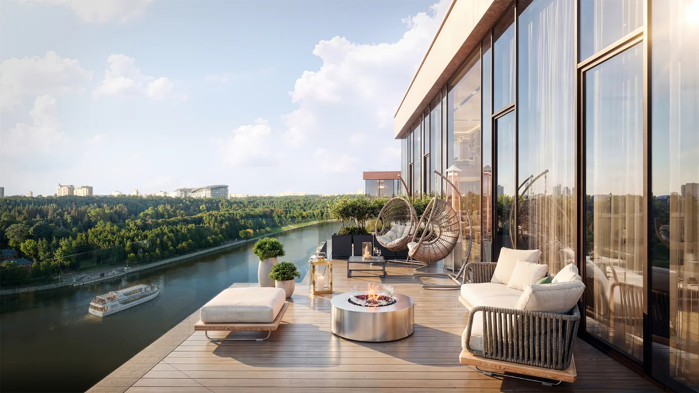 Террасы верхних этажей клубных домов Waterfront в ЖК Лужники Коллекшн