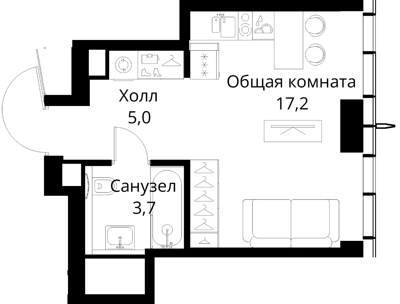 Планировка студии 25,9 м² в ЖК Сити Бэй, корпус Пасифик 1