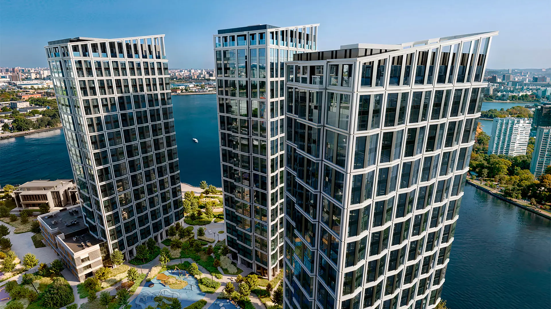 Квартал ЖК Дрим Рива · Dream Riva с высоты, излучина Москвы-реки