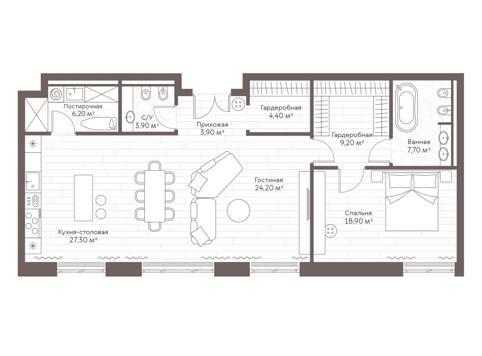 Планировка однокомнатной квартиры 82,74 м² в ЖК Кло 17 · Clos 17