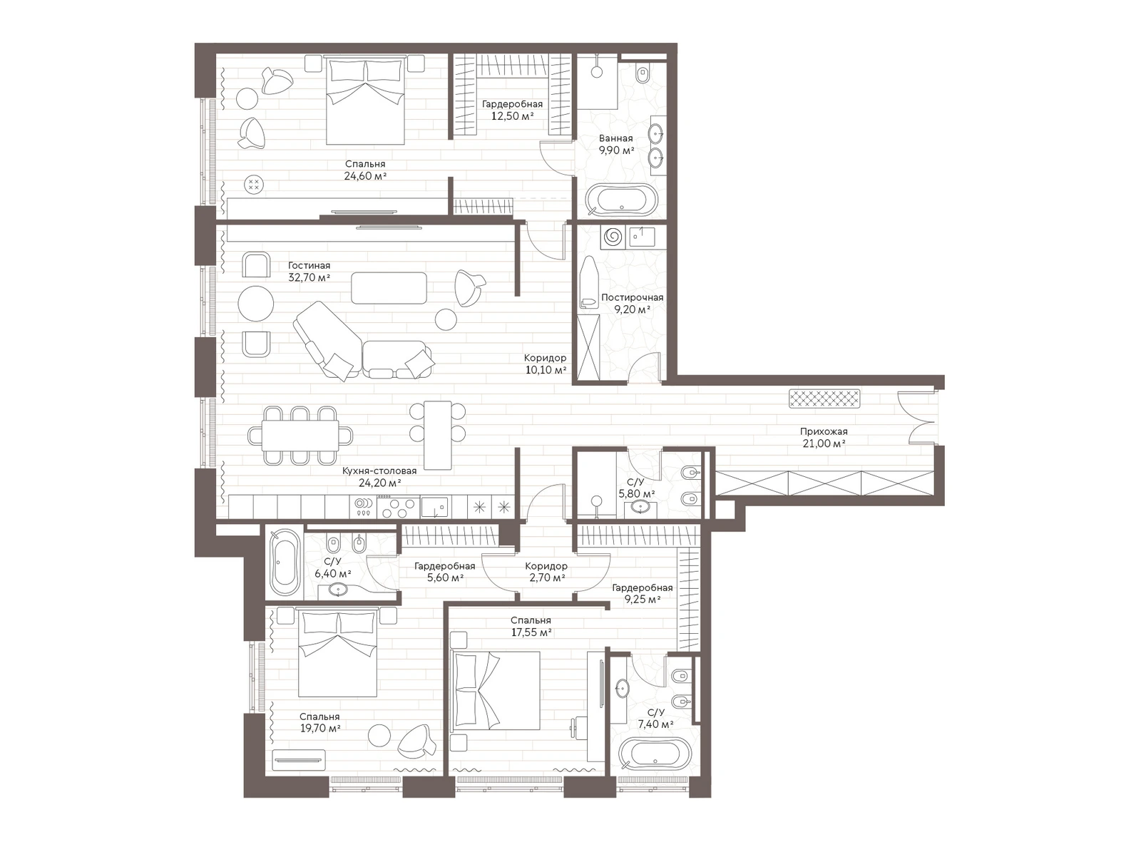 Планировка трёхкомнатной квартиры 219,9 м² в ЖК Кло 17 · Clos 17