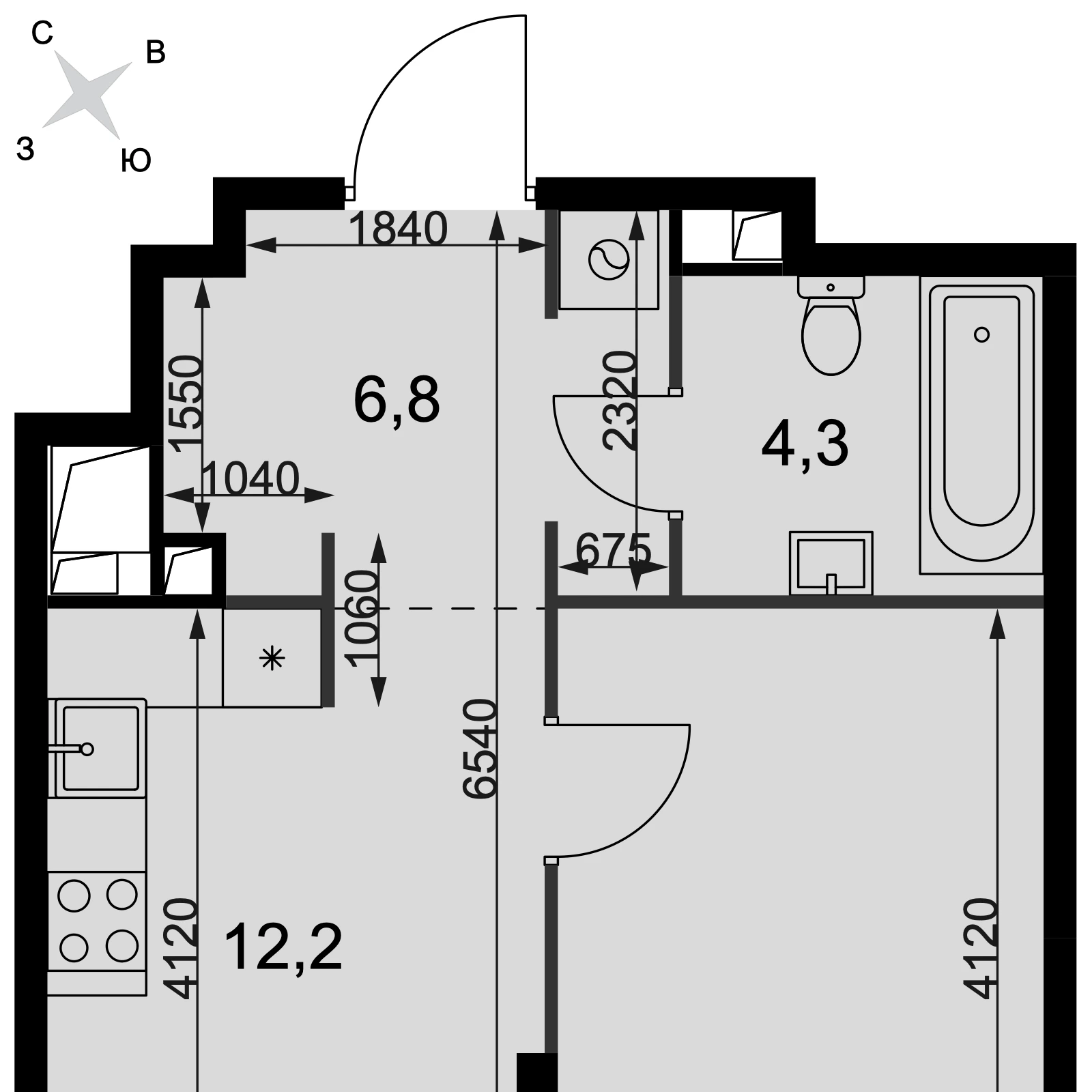 Планировка однокомнатной квартиры 35,5 м² в ЖК Сидней Сити · Sydney City