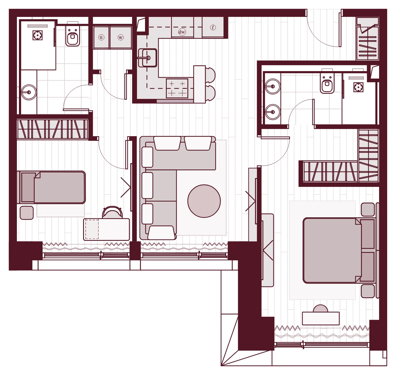 Планировка трёхкомнатной квартиры 66,6 м² в ЖК Прайм Парк (Prime Park)