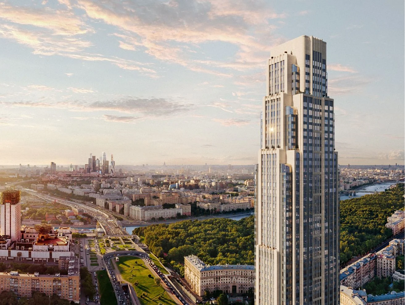 ЖК The Five: башня над Москвой и вид на город